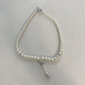 Vintage 16 inch choker pearls and silver balls with fake diamonds.